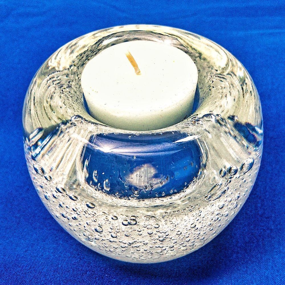 VTG Clear Blown Glass Bubbles Votive Candle Holder
